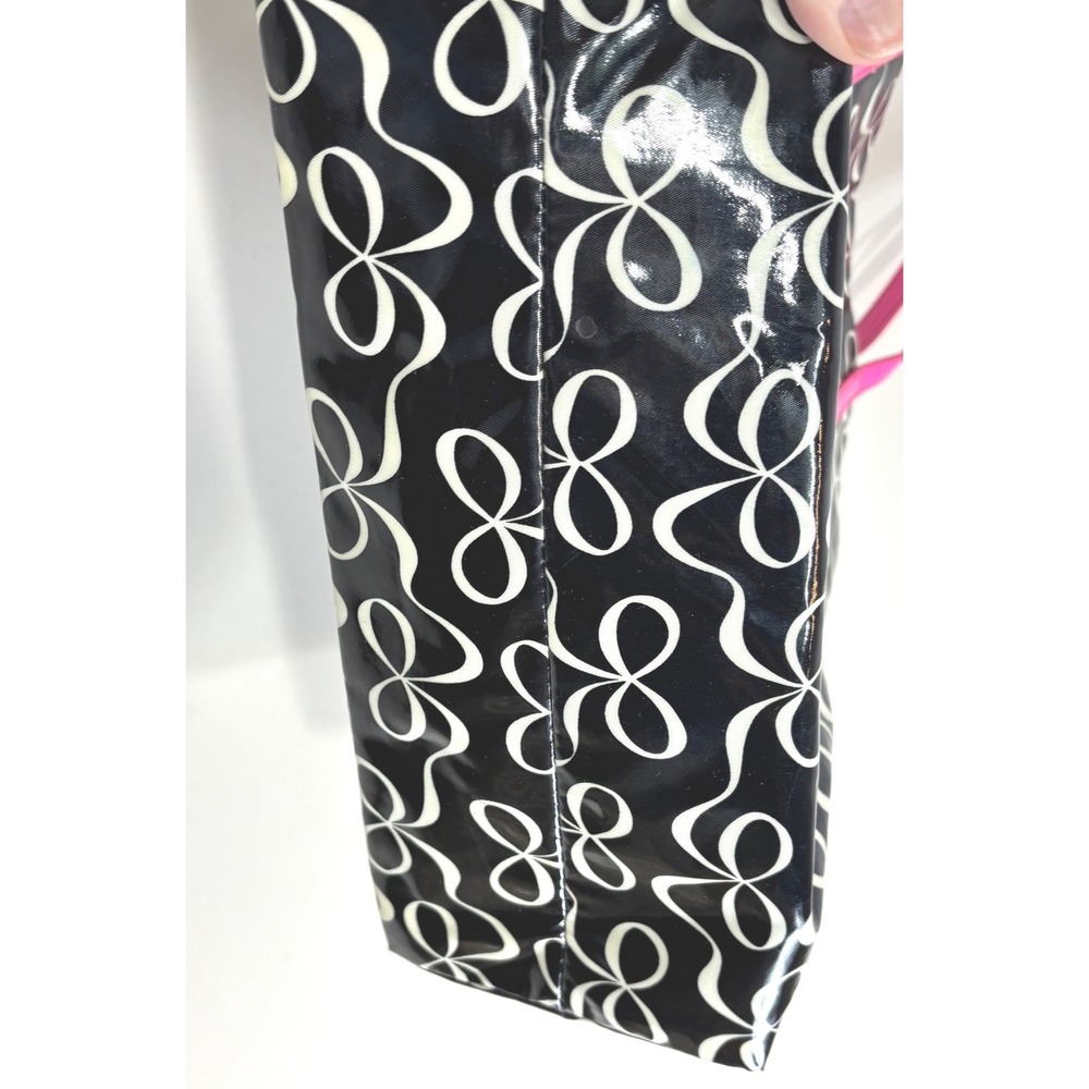 Kate Spade Bon Shopper Tote Bag Black White Bow Print Pink Handles WKRU3238 - Picture 4 of 8